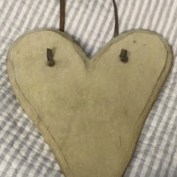 Distressed Painted Wooden Heart with Leather hanger—9 inches long - Picture 5 of 12